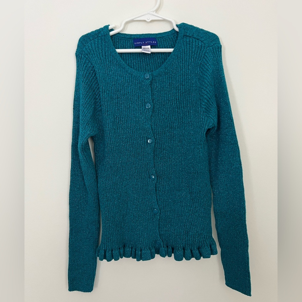 Simply Styled Sparkly Teal Cardigan Size M (10/12)